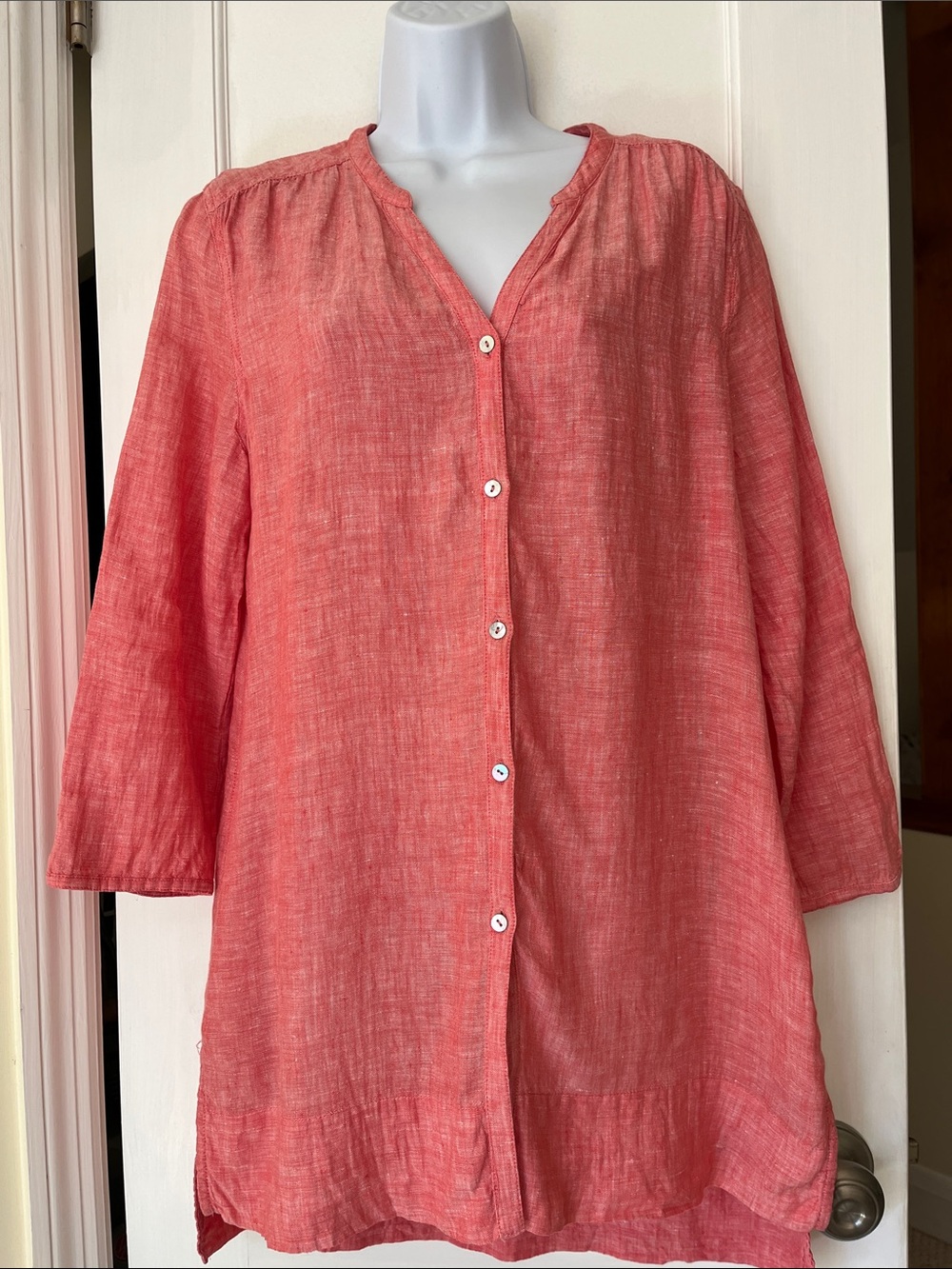 Linen Tunic Top Long Women’s Medium Pink High Low Pockets Beachy Coastal Swim